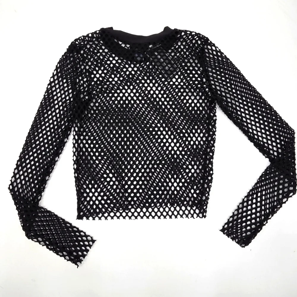 Just Polly Mesh Black Long Sleeve Top Size L
